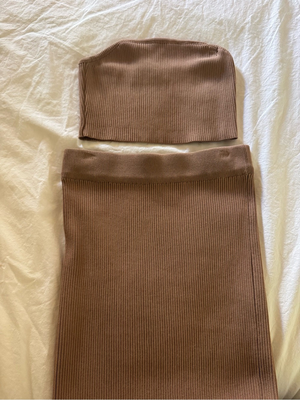 Petal & Pup Ribbed Tube Skirt Set in Brown